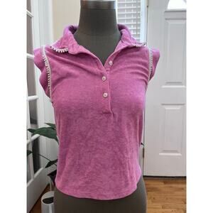 The Greii White Trim Terrycloth Cap Sleeves Popover Polo Top Small Retro Y2K